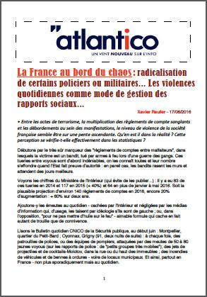 La France au bord du chaos : radicalisation de certains policiers ou militaires… Les violences quotidiennes comme mode de gestion des rapports sociaux…