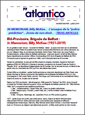 IN MEMORIAM, Billy McKee… L’arnaque de la « police prédictive »… Zones de non-droit… : TROIS ARTICLES