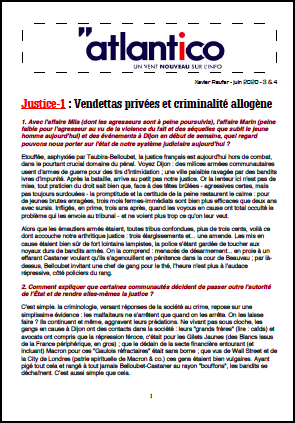 Justice-1 : Vendettas privées et criminalité allogène