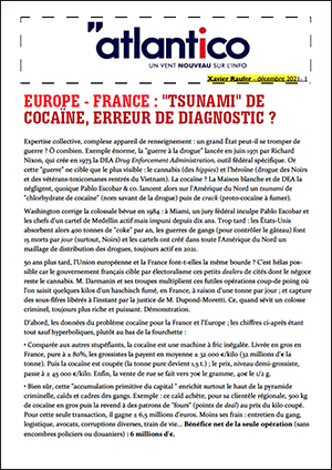 EUROPE – FRANCE : « TSUNAMI » DE COCAÏNE, ERREUR DE DIAGNOSTIC ?