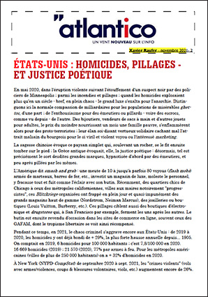 ÉTATS-UNIS : HOMICIDES, PILLAGES – ET JUSTICE POÉTIQUE