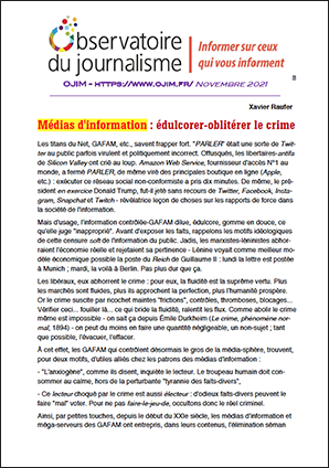 Médias d’information : édulcorer-oblitérer le crime