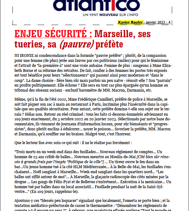 ENJEU SÉCURITÉ : Marseille, ses tueries, sa (pauvre) préfète