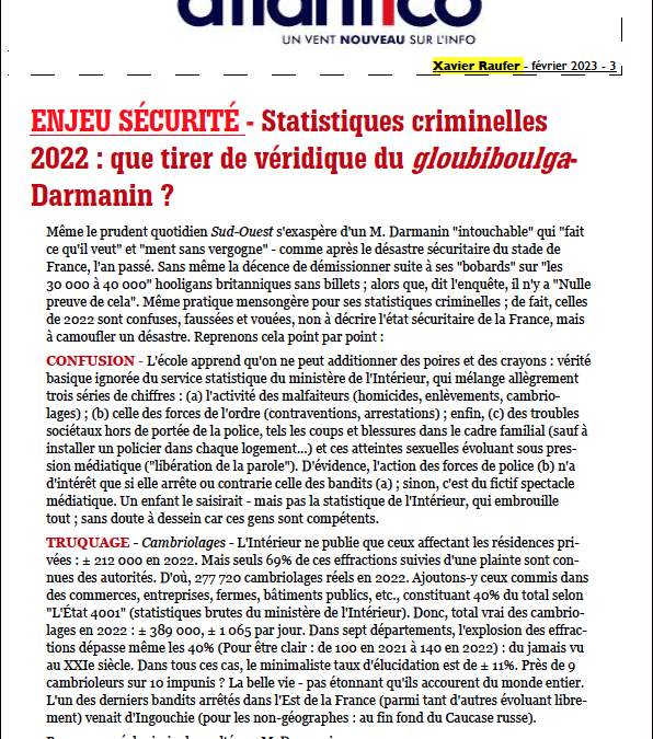 ENJEU SÉCURITÉ – Statistiques criminelles 2022 : que tirer de véridique du gloubiboulga-Darmanin ?