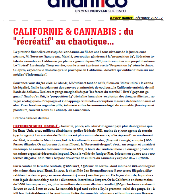 CALIFORNIE & CANNABIS : du « récréatif » au chaotique…