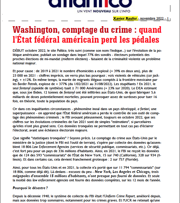 Washington, comptage du crime : quand l’État fédéral américain perd les pédales