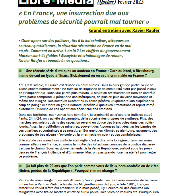 « En France, une insurrection due aux problèmes de sécurité pourrait mal tourner »