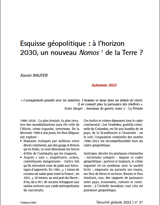 Esquisse géopolitique : à l’horizon 2030, un nouveau Nomos de la Terre ?