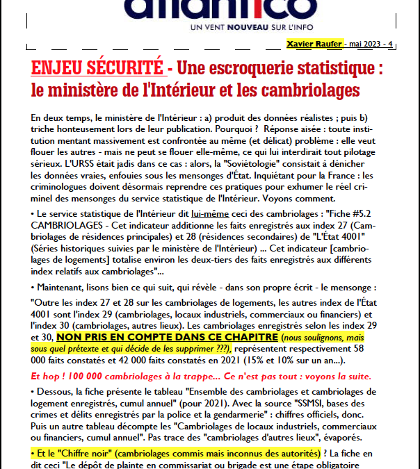 ENJEU SÉCURITÉ – Une escroquerie statistique : le ministère de l’Intérieur et les cambriolages