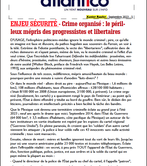 ENJEU SÉCURITÉ – Crime organisé : le périlleux mépris des progressistes et libertaires