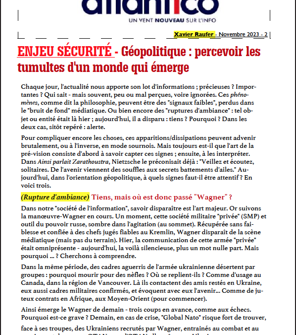 ENJEU SÉCURITÉ – Géopolitique : percevoir les tumultes d’un monde qui émerge