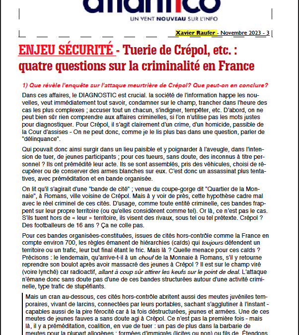 ENJEU SÉCURITÉ – Tuerie de Crépol, etc. : quatre questions sur la criminalité en France