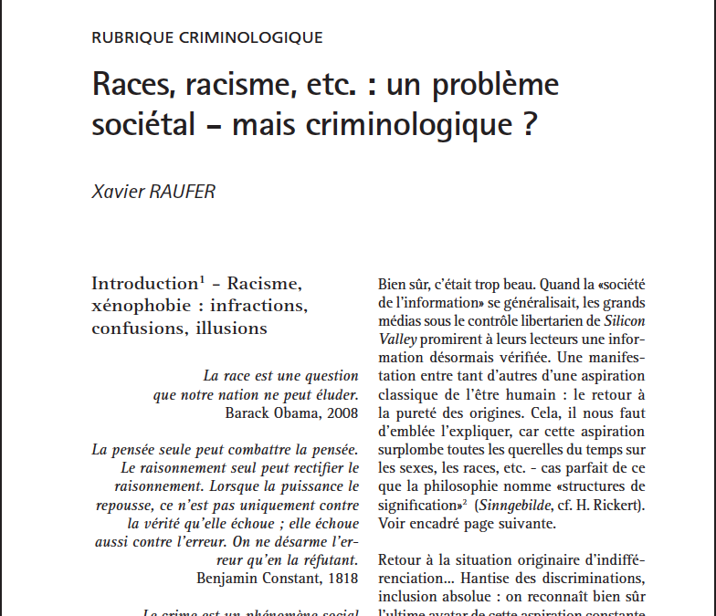 Races, racisme, etc. : un problème sociétal – mais criminologique ?