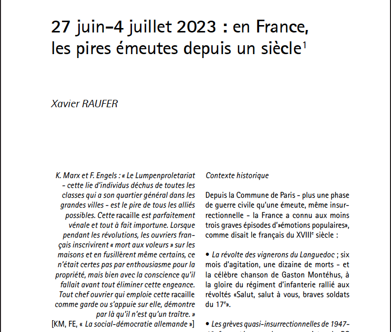27 juin-4 juillet 2023 : en France, les pires émeutes depuis un siècle