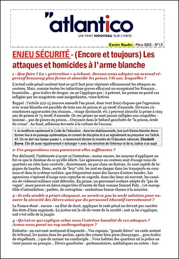 ENJEU SÉCURITÉ – (Encore et toujours) Les attaques et homicides à l’arme blanche