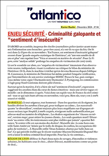 ENJEU SÉCURITÉ – Criminalité galopante et « sentiment d’insécurité »