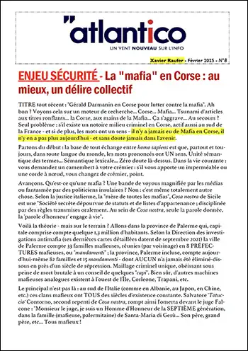 ENJEU SÉCURITÉ – La « mafia » en Corse : au  mieux, un délire collectif